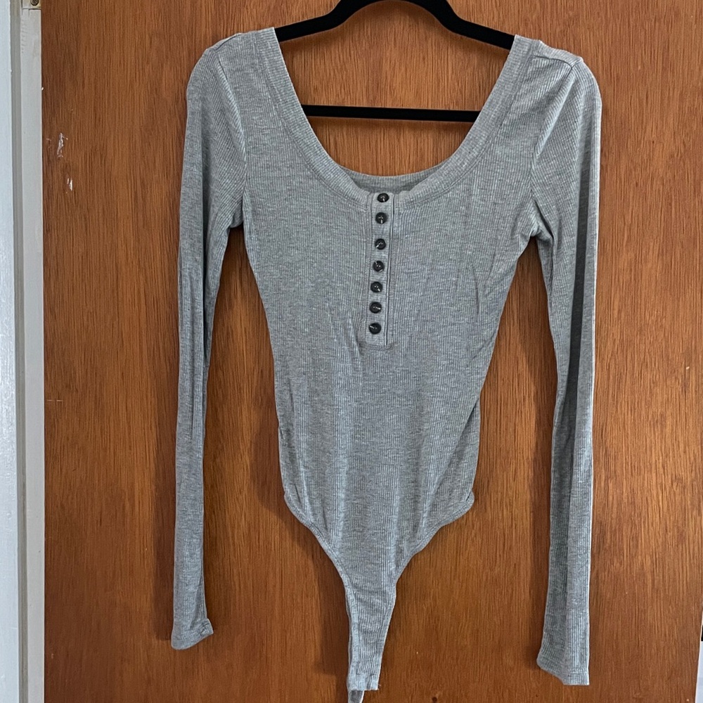 Gray Long Sleeve Lulus Henley Bodysuit